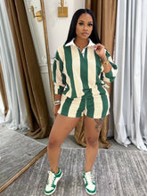 Load image into Gallery viewer, Casual Fashion Striped Lapel Top High Waist Shorts Set

