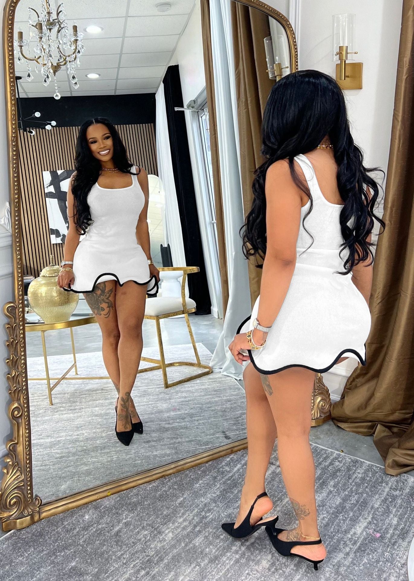 Sleeveless Wavy Hem Fitted Tank Dress