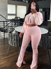 Load image into Gallery viewer, Hooded flared pants two piece suit
