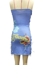 Load image into Gallery viewer, Vintage Positioning Print Bodycon Drawstring Tube Dress
