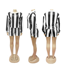Load image into Gallery viewer, Casual Fashion Striped Lapel Top High Waist Shorts Set
