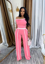Load image into Gallery viewer, Off-shoulder contrast color stitching high waist trousers suit
