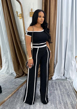 Load image into Gallery viewer, Off-shoulder contrast color stitching high waist trousers suit
