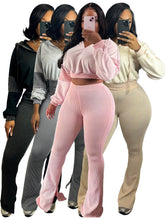 Load image into Gallery viewer, Hooded flared pants two piece suit
