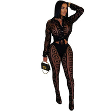 Load image into Gallery viewer, Printed mesh see-through shirt and trousers set
