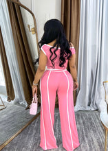 Load image into Gallery viewer, Off-shoulder contrast color stitching high waist trousers suit
