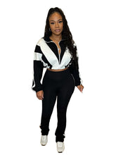 Load image into Gallery viewer, Spliced contrast color sports casual two-piece trouser suit
