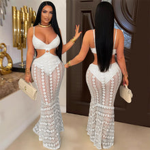 Load image into Gallery viewer, Sexy suspender V-neck lace see-through hip dress
