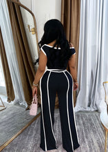 Load image into Gallery viewer, Off-shoulder contrast color stitching high waist trousers suit
