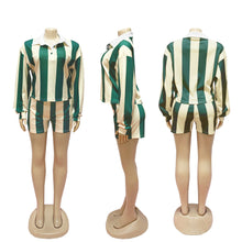 Load image into Gallery viewer, Casual Fashion Striped Lapel Top High Waist Shorts Set
