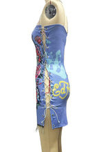 Load image into Gallery viewer, Vintage Positioning Print Bodycon Drawstring Tube Dress
