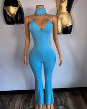 Load image into Gallery viewer, Washed V-neck denim jumpsuit with suspenders
