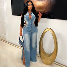 Load image into Gallery viewer, Slim Fit Stretch Washed Denim Jumpsuit Straight Loose Bodysuit
