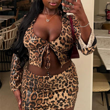Load image into Gallery viewer, Sexy leopard print lace-up top and skirt set
