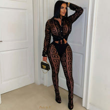Load image into Gallery viewer, Printed mesh see-through shirt and trousers set

