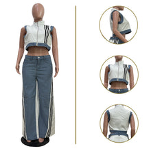 Load image into Gallery viewer, Casual Web Loose Stitching Denim Wide-Leg Pants Set
