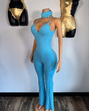 Load image into Gallery viewer, Washed V-neck denim jumpsuit with suspenders
