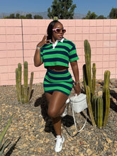 Load image into Gallery viewer, Striped contrast color navel-baring short lapel top hip-wrapped skirt suit
