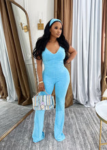 Load image into Gallery viewer, Washed V-neck denim jumpsuit with suspenders
