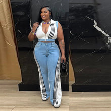 Load image into Gallery viewer, Casual Web Loose Stitching Denim Wide-Leg Pants Set
