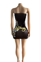 Load image into Gallery viewer, Vintage Positioning Print Bodycon Drawstring Tube Dress
