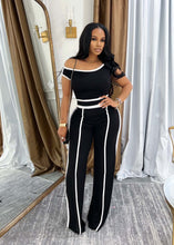 Load image into Gallery viewer, Off-shoulder contrast color stitching high waist trousers suit

