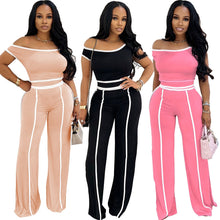 Load image into Gallery viewer, Off-shoulder contrast color stitching high waist trousers suit

