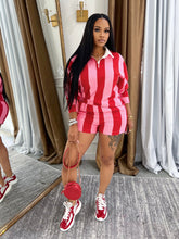 Load image into Gallery viewer, Casual Fashion Striped Lapel Top High Waist Shorts Set
