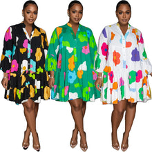 Load image into Gallery viewer, Fashion painted V-neck long sleeved dress AY3103

