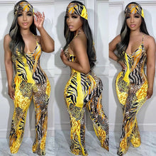Load image into Gallery viewer, Leopard print women&#39;s suspender jumpsuit (with headscarf) AY2924
