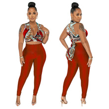 Load image into Gallery viewer, Sexy deep V-neck tie up top+pencil pants sports two-piece set AY2836
