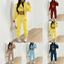 Load image into Gallery viewer, Fashion hooded letter printed plush sweater three piece set AY3208
