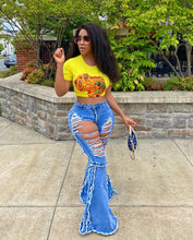 Load image into Gallery viewer, fashion distressed denim flared pants AY3172
