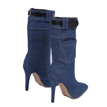 Load image into Gallery viewer, Denim pointed high heeled boots（ HPSD290
