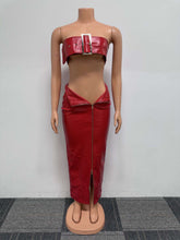 Load image into Gallery viewer, Sexy PU metal buckle wrap hip skirt set AY3163
