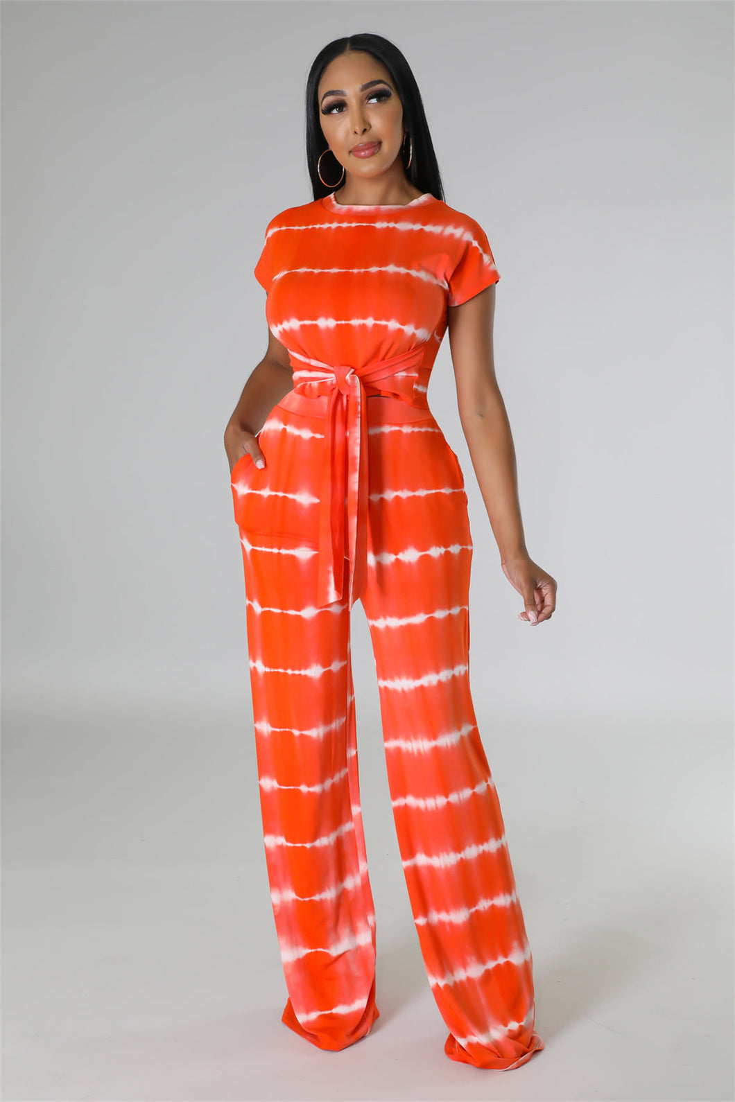 Printed set with wide leg pants and two piece pants set AY2846