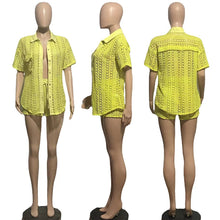Load image into Gallery viewer, Hollowed out crochet shirt set, two-piece set AY2845
