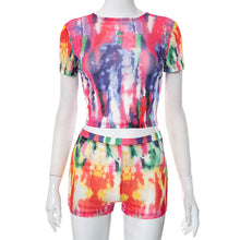 Load image into Gallery viewer, Mesh printed T-shirt top and shorts set AY3030

