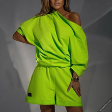 Load image into Gallery viewer, Fashion one line collar off shoulder two-piece set（AY3072
