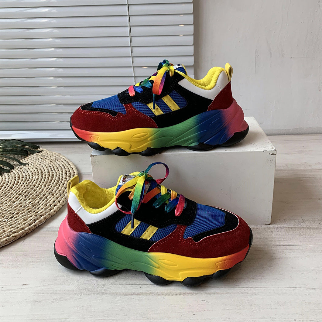 Rainbow sole lace up fly knit sneakers  HPSD288