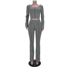 Load image into Gallery viewer, solid color pit stripe flare pants set AY3213
