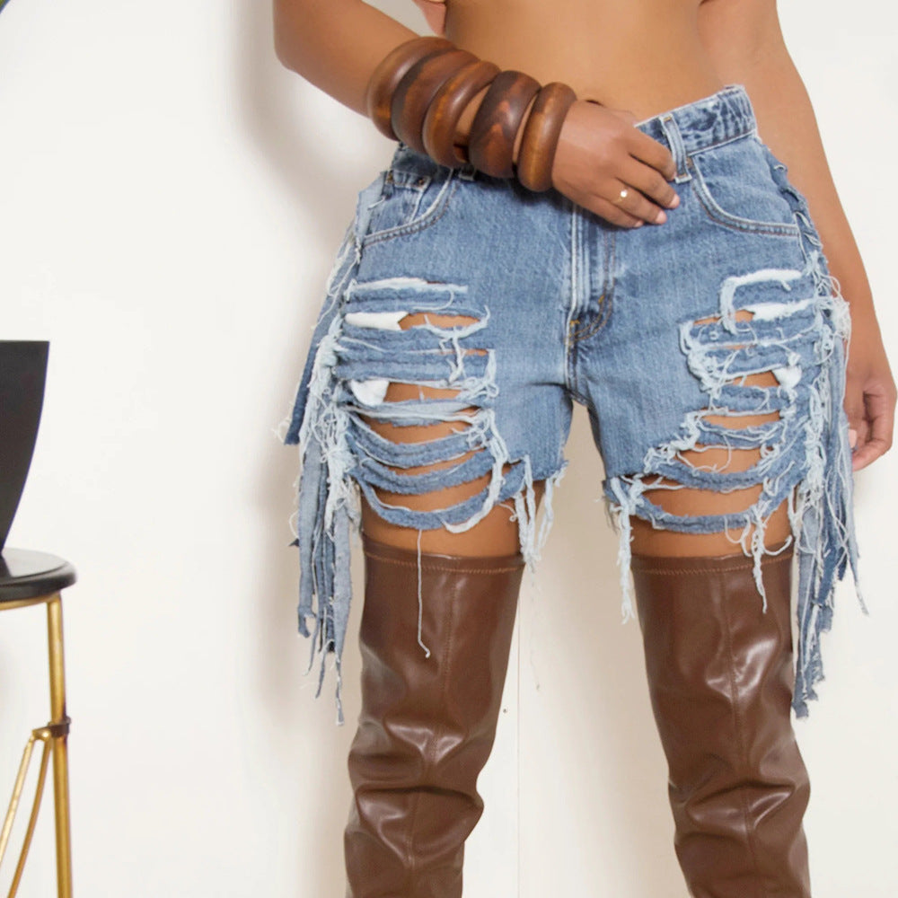 Personalized hole tassel shorts AY2856