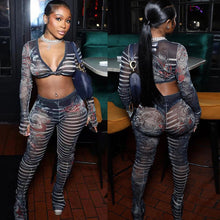 Load image into Gallery viewer, Sexy Cardigan Printed Pants Suit AY3412
