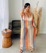 Load image into Gallery viewer, Striped fringe knitted beach skirt AY3440
