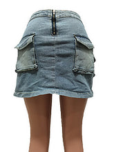 Load image into Gallery viewer, Button zipper irregular slit denim skirt suit AY3409
