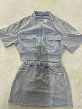 Load image into Gallery viewer, Fashion splicing cardigan short skirt set AY3525
