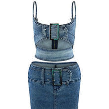 Load image into Gallery viewer, Adjustable buckle elastic casual denim suit AY3394
