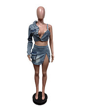 Load image into Gallery viewer, Half open backpack hip slit denim skirt set AY3453
