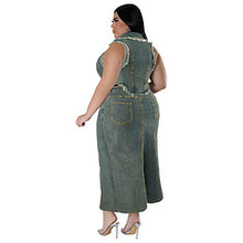 Load image into Gallery viewer, Denim short sleeved tassel zipper split set AY3472
