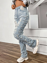 Load image into Gallery viewer, Stretch patch denim layered straight leg jeans AY3329
